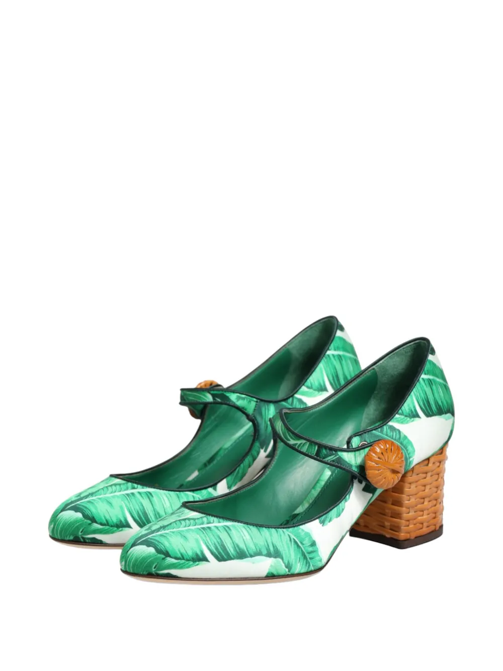 Dolce & Gabbana Pumps met blad-print en rieten hak Groen