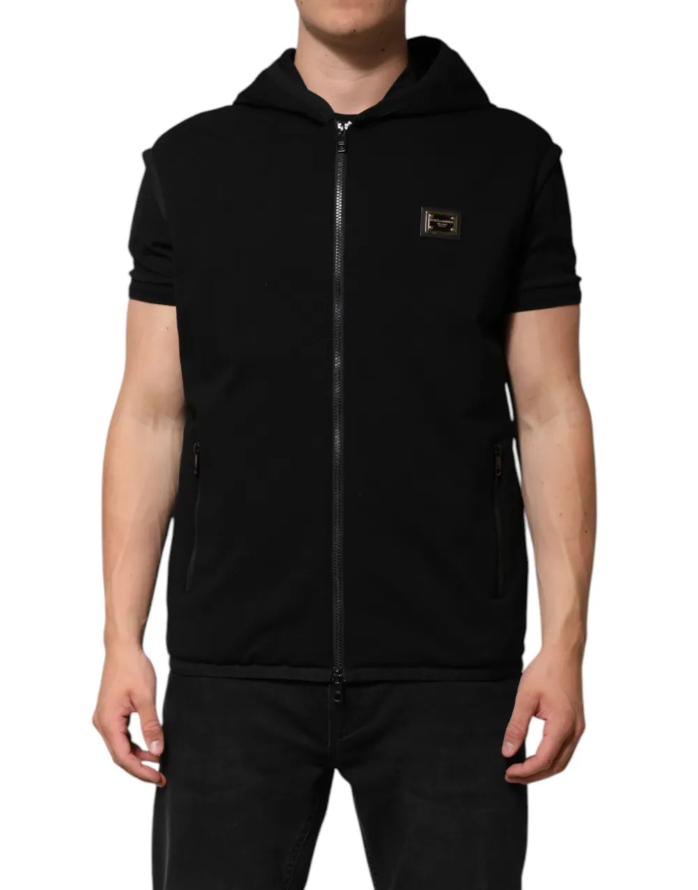 Dolce & Gabbana Felpa smanicata con cappuccio - Nero