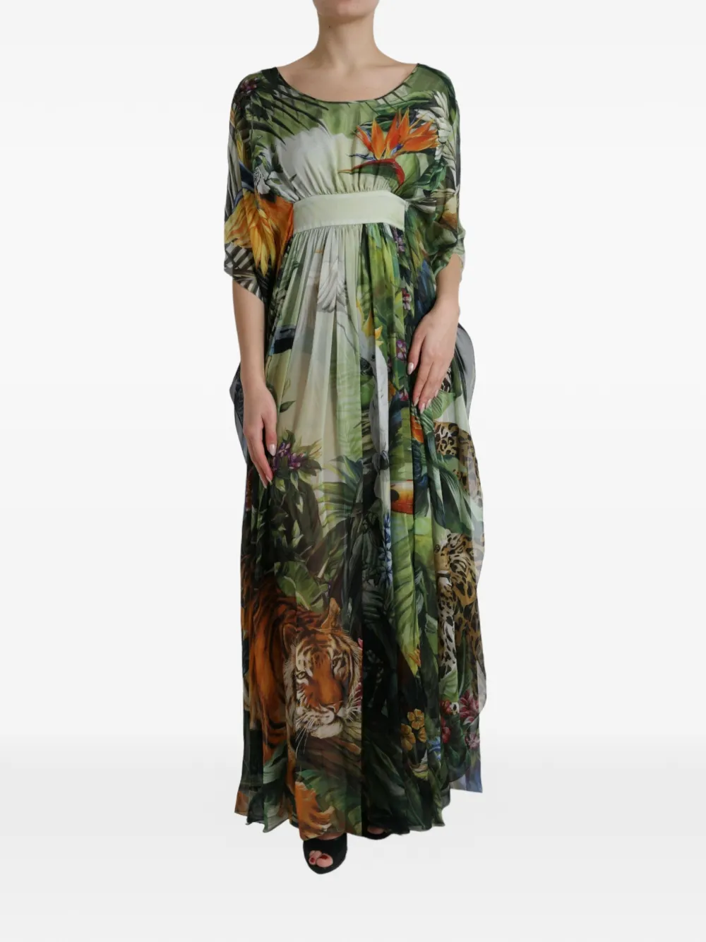 Dolce & Gabbana Kleid aus Seidenchiffon mit Dschungel-Print - Grün