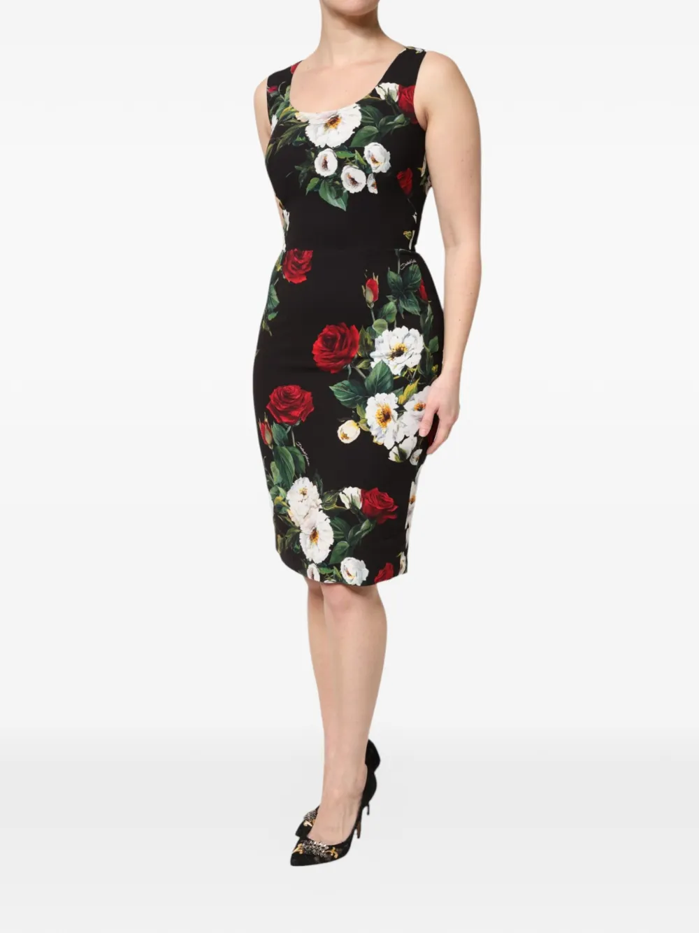 Dolce & Gabbana Midi-jurk met bloemenprint Zwart