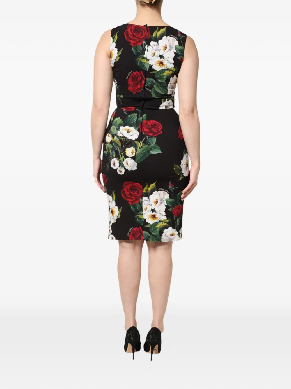 Dolce & Gabbana Midi-jurk met bloemenprint Zwart
