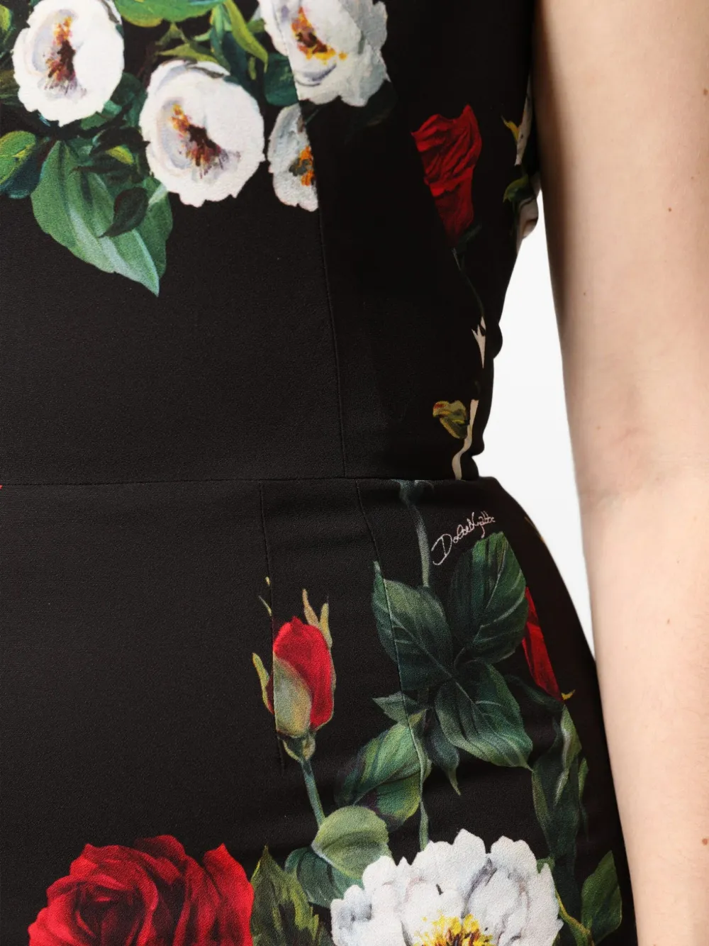 Dolce & Gabbana Midi-jurk met bloemenprint Zwart