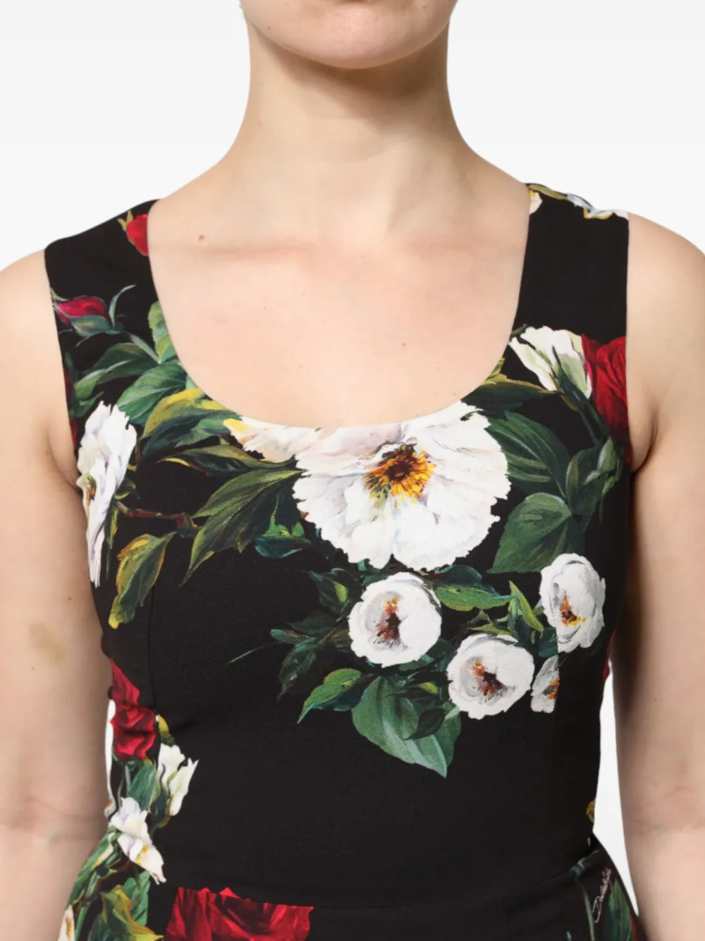Dolce & Gabbana Midi-jurk met bloemenprint Zwart