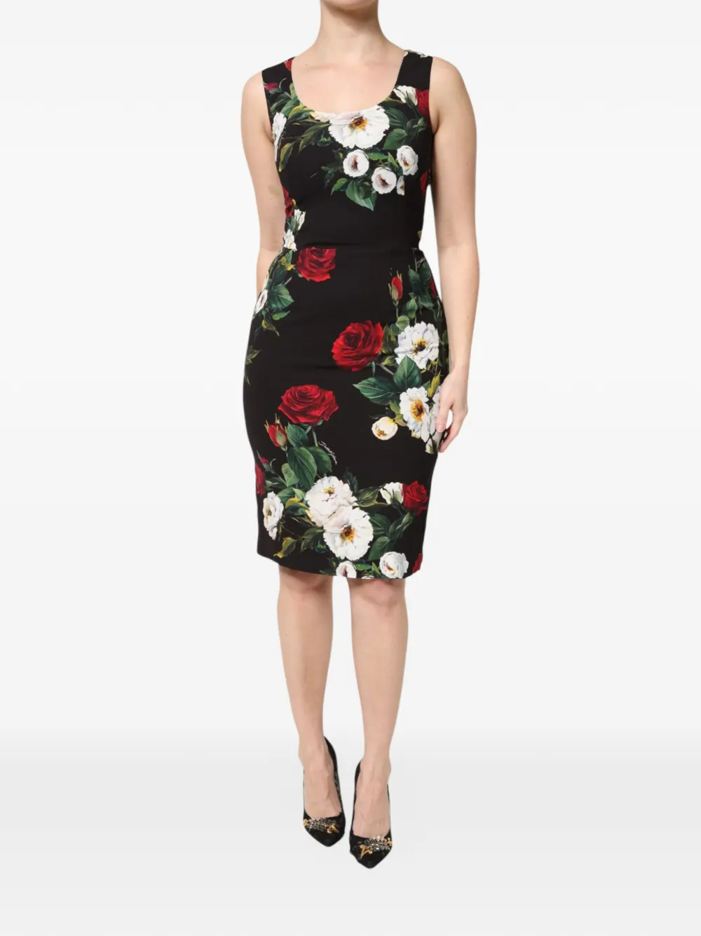 Dolce & Gabbana Abito midi smanicato a fiori - Nero