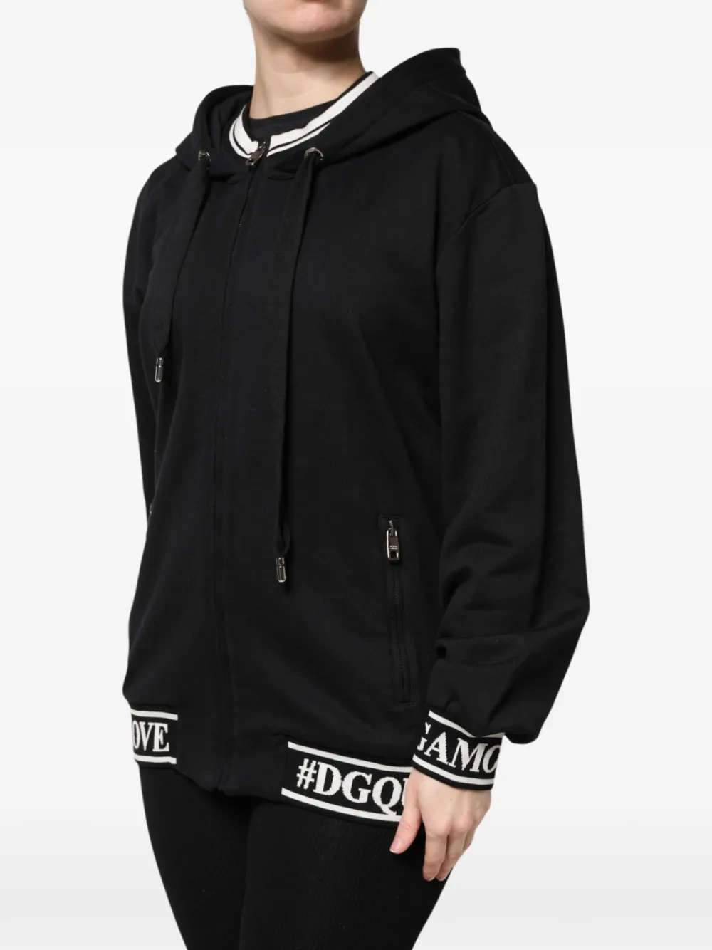 Dolce & Gabbana Hoodie met logoband en rits Zwart