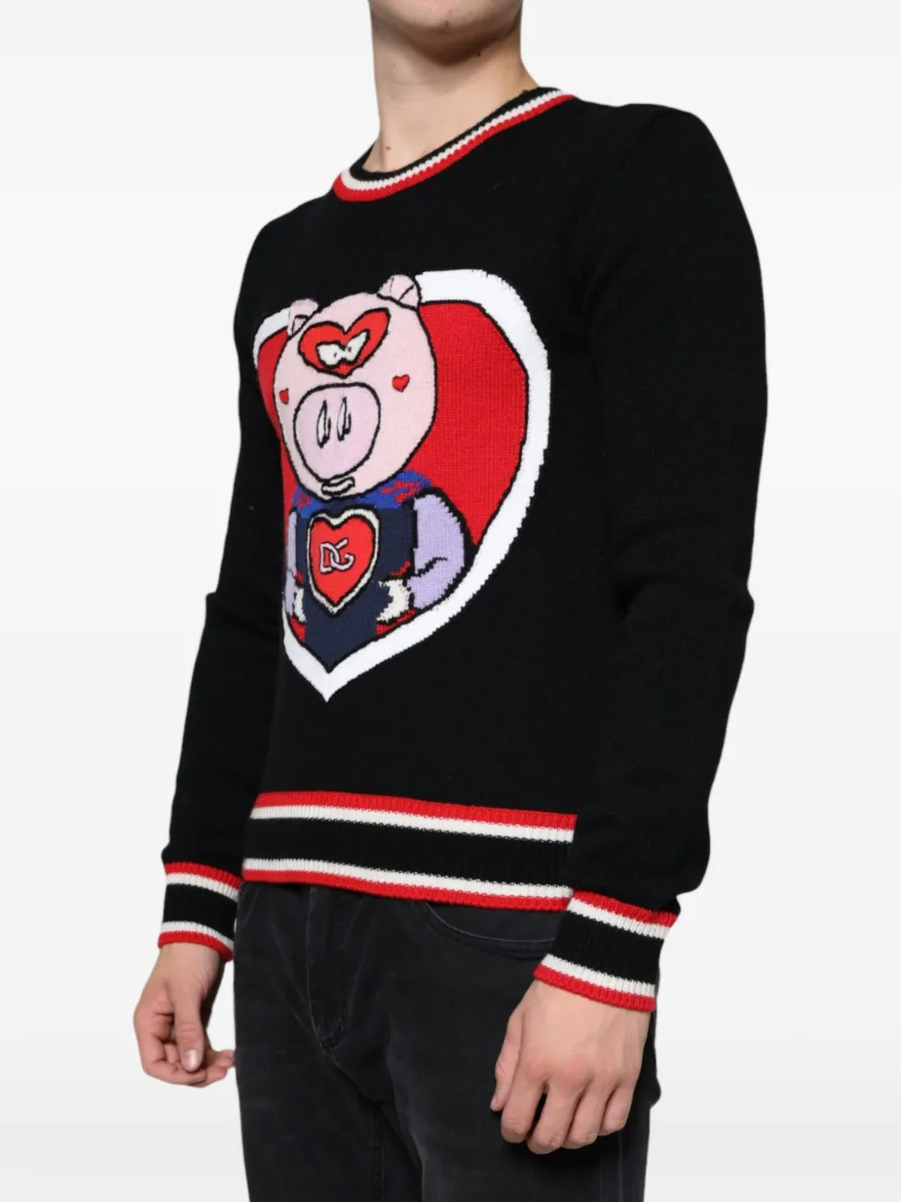 Dolce & Gabbana piglet-appliqué merino wool sweater Zwart