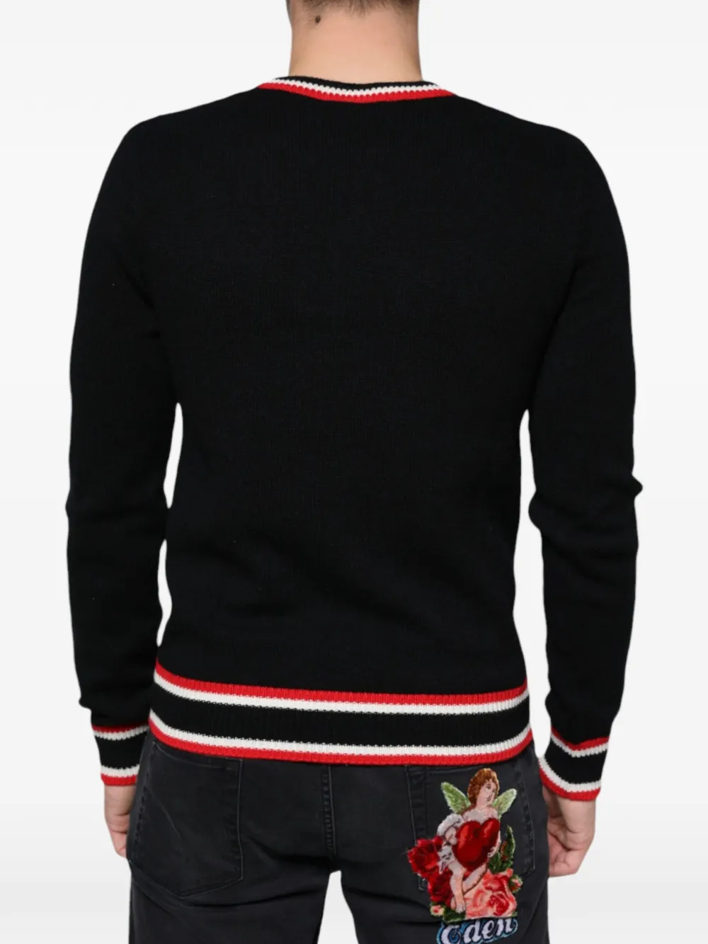 Dolce & Gabbana piglet-appliqué merino wool sweater Zwart