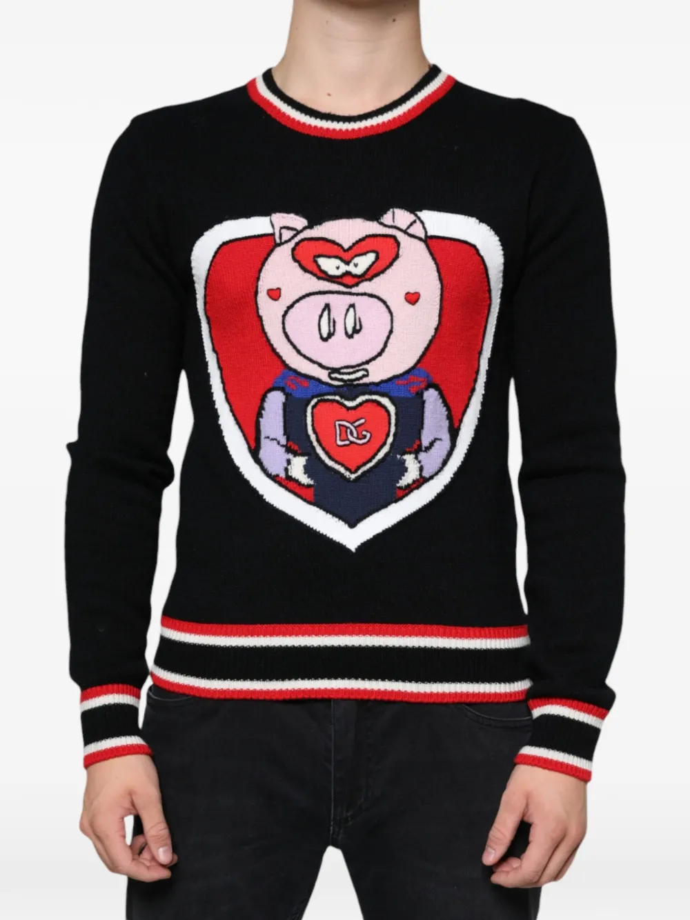 Dolce & Gabbana 피글렛 아플리케 메리노 울 스웨터 | 블랙 | Image 1