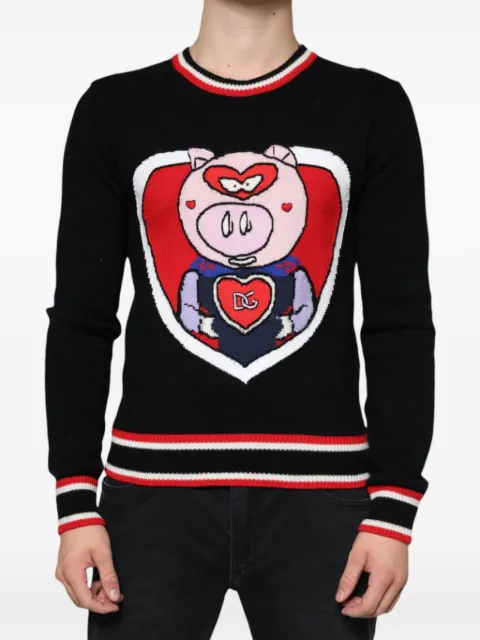 Dolce & Gabbana piglet-appliqué merino wool sweater