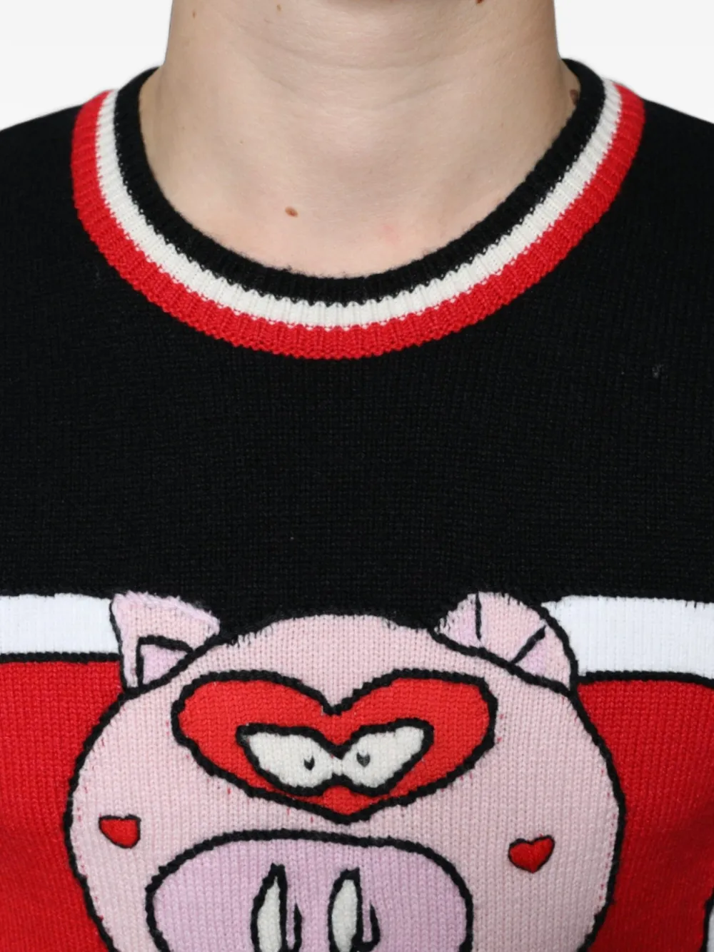 Dolce & Gabbana piglet-appliqué merino wool sweater Zwart