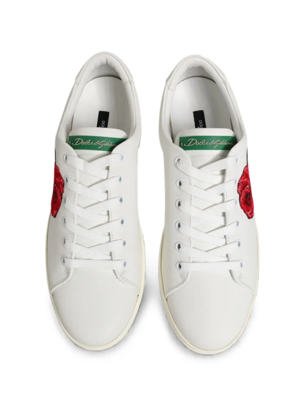 Dolce & Gabbana Leren sneakers met geborduurde roos Wit