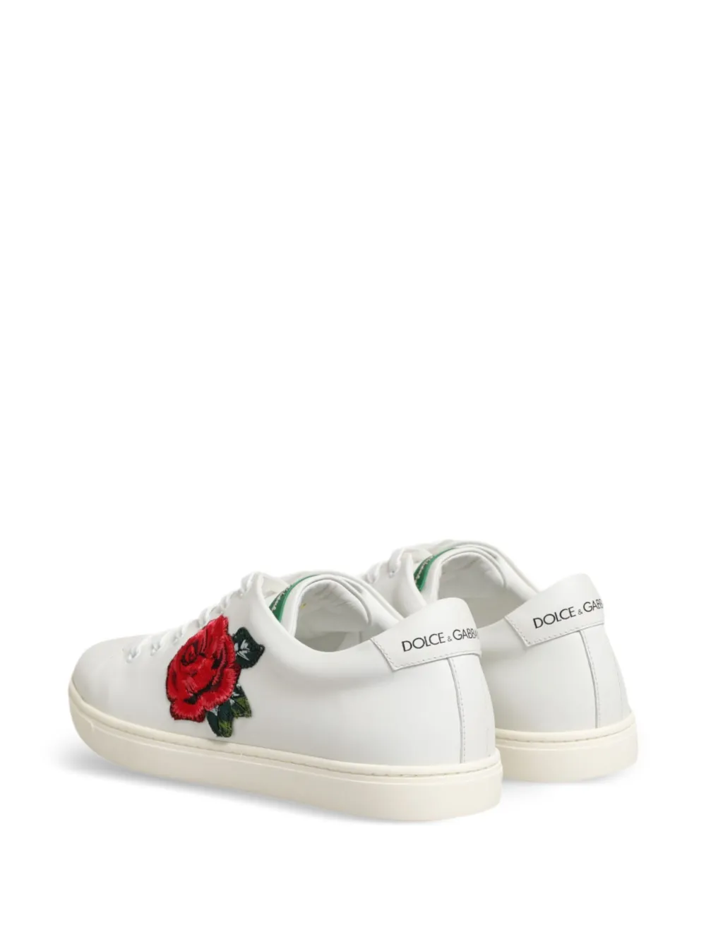 Dolce & Gabbana Leren sneakers met geborduurde roos Wit