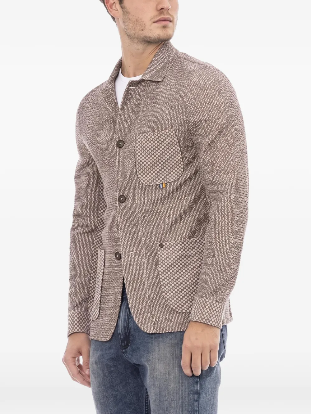 DISTRETTO 12 Shirtjack met opgestikte zak en geometrisch patroon Beige