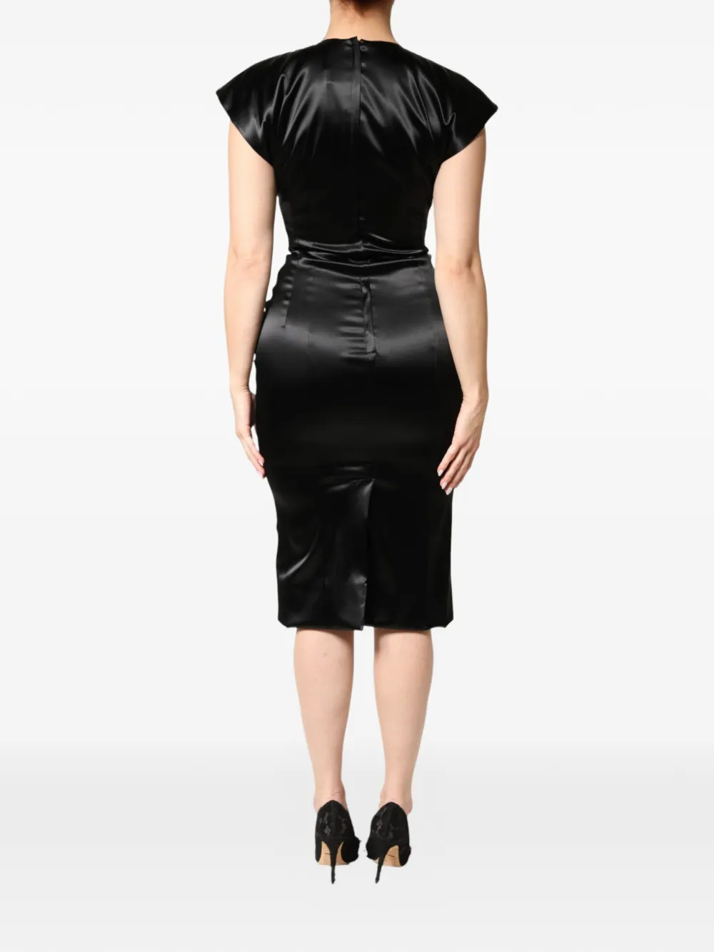 Dolce & Gabbana Satijnen midi-jurk met kapmouwen Zwart