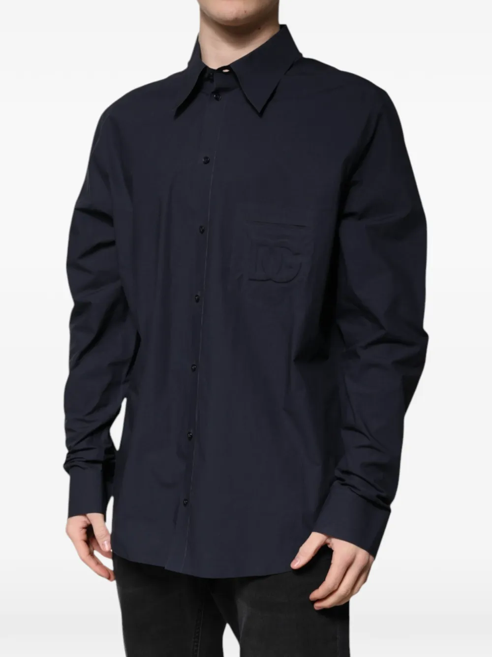 Dolce & Gabbana Zijden overhemd met geborduurd logo Blauw