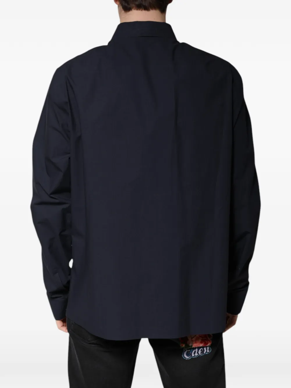 Dolce & Gabbana Zijden overhemd met geborduurd logo Blauw