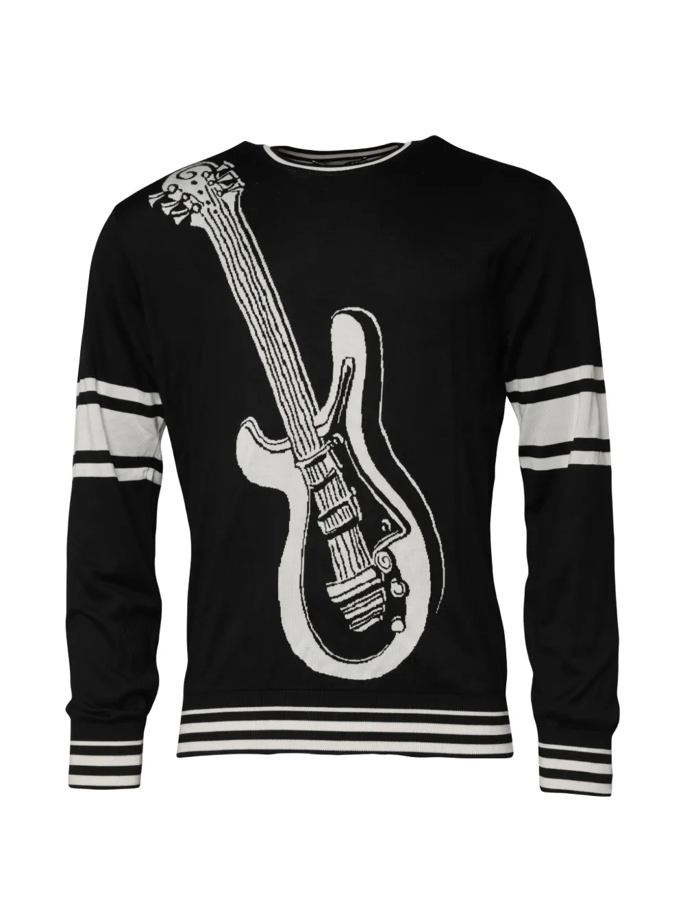 Dolce & Gabbana guitar-intarsia striped-trim sweater Zwart