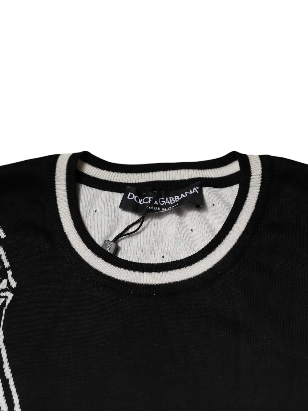 Dolce & Gabbana guitar-intarsia striped-trim sweater Zwart