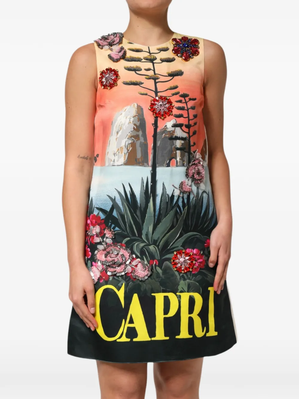 Dolce & Gabbana Abito corto con stampa grafica - Verde