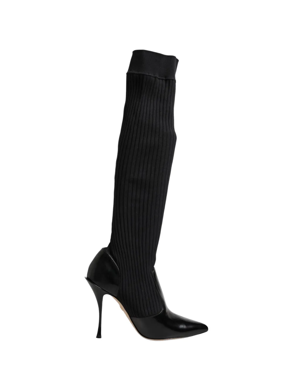 Dolce & Gabbana leather ribbed-knit boots