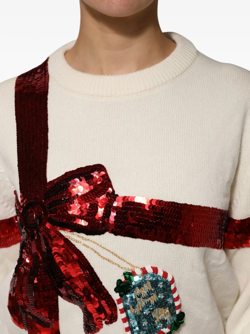 Dolce & Gabbana Trui verfraaid met pailletten en strik Beige
