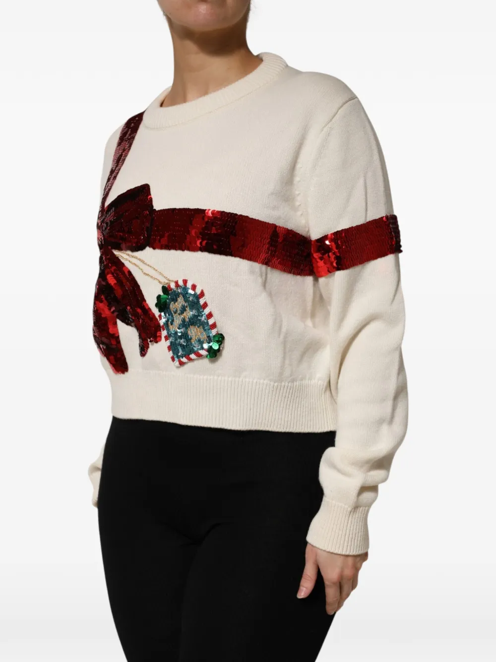 Dolce & Gabbana Trui verfraaid met pailletten en strik Beige