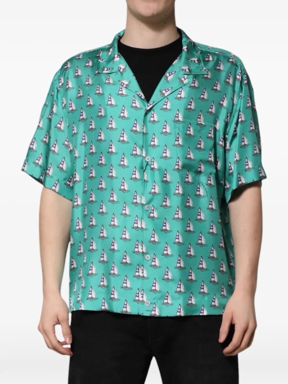 Dolce & Gabbana T-Shirt mit Segelboot-Print - Grün