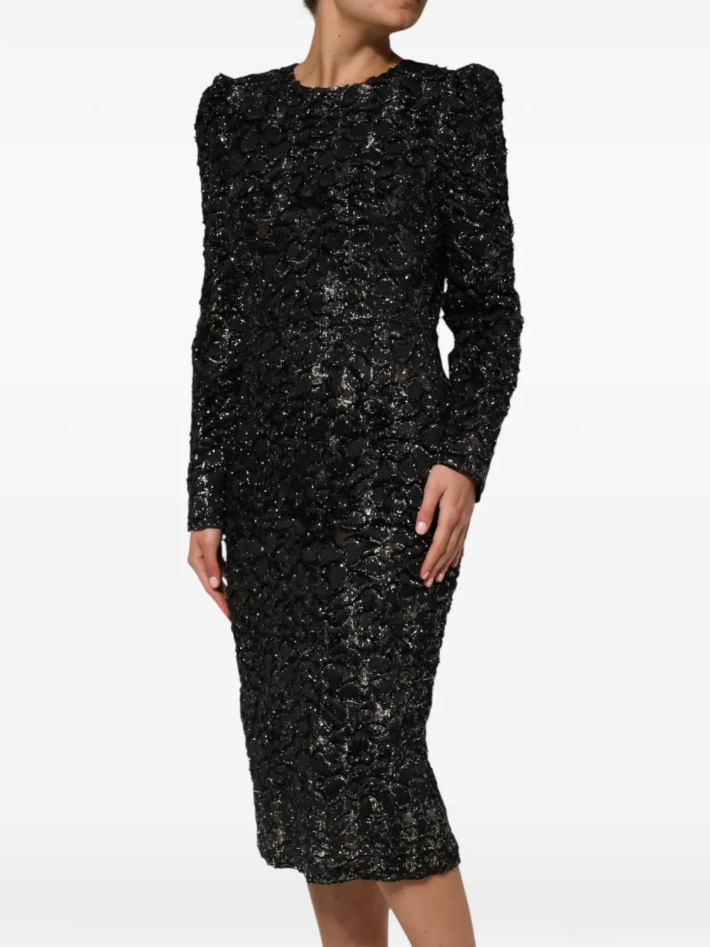 Dolce & Gabbana Bouclé-tweed midi-jurk verfraaid met pailletten Zwart