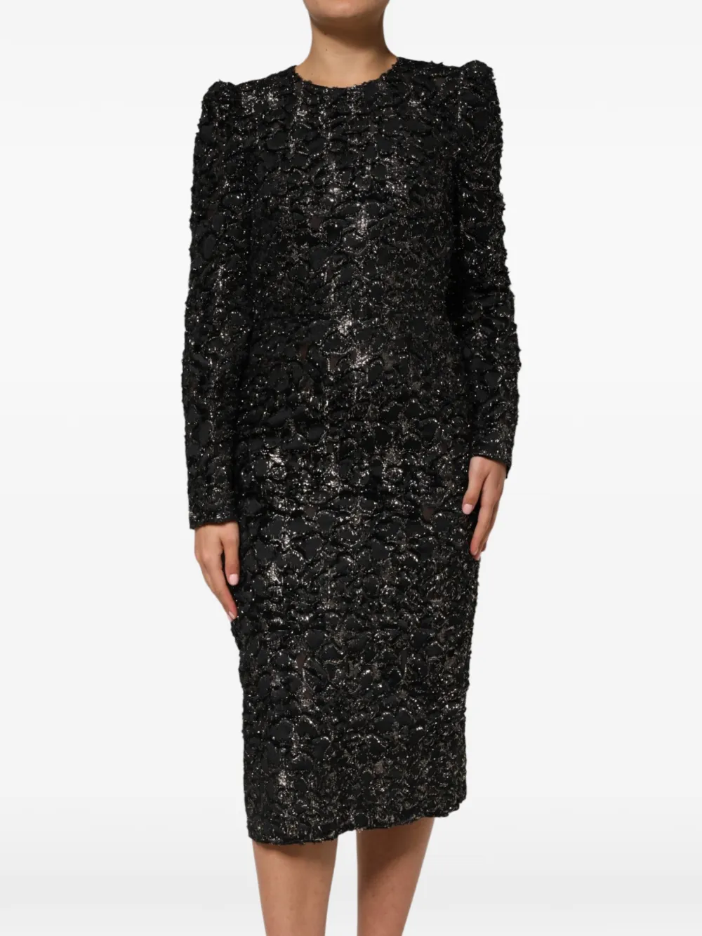 Dolce & Gabbana Abito midi bouclé con paillettes - Nero