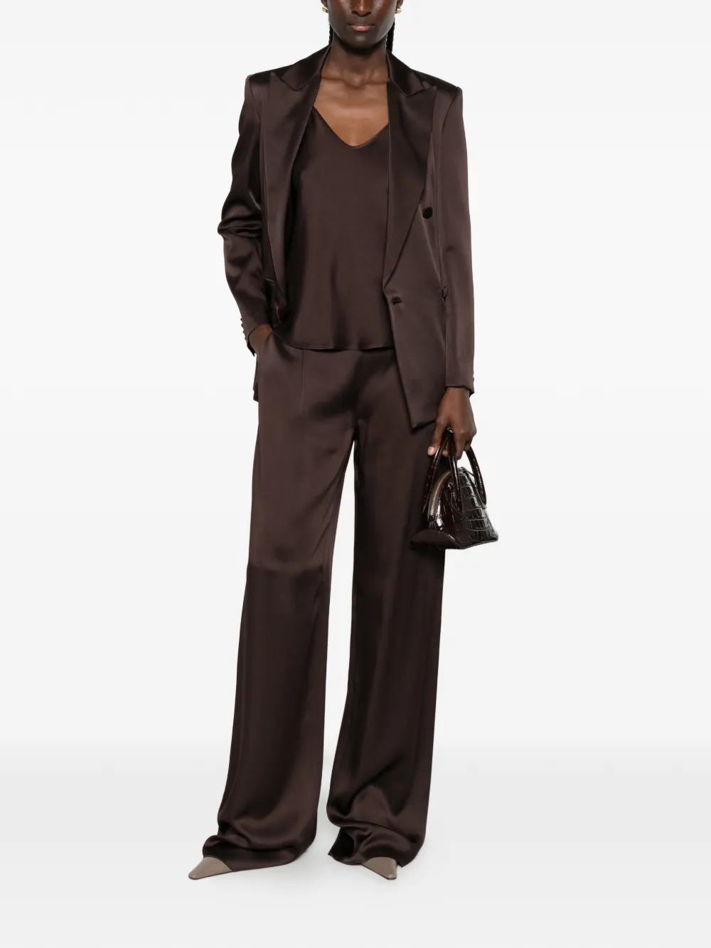 Max Mara Palazzo broek met crêpe textuur Bruin