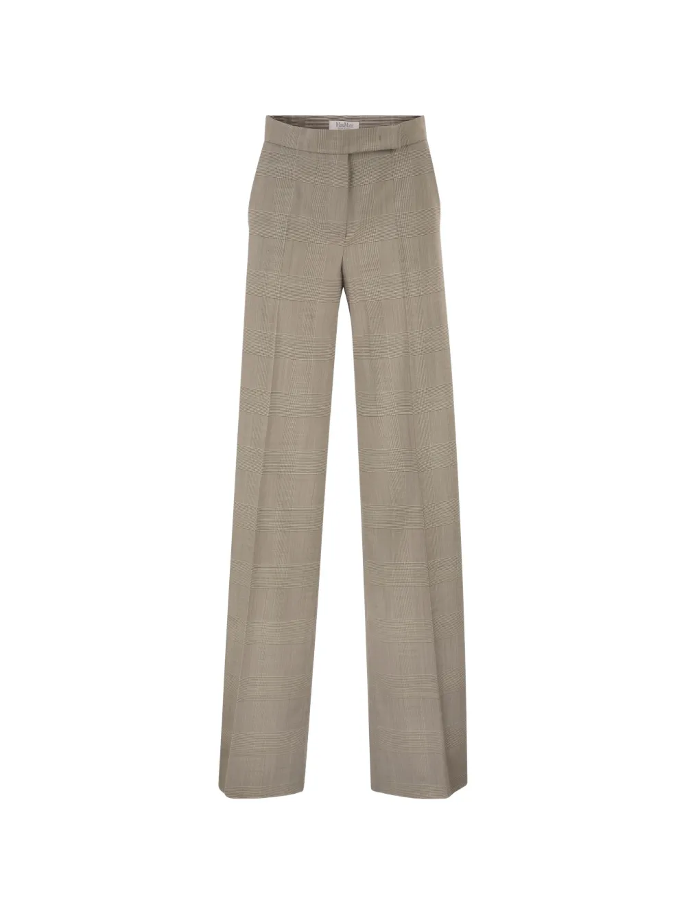 Max Mara Prince Of Wales Check Virgin Wool Trousers In Brown