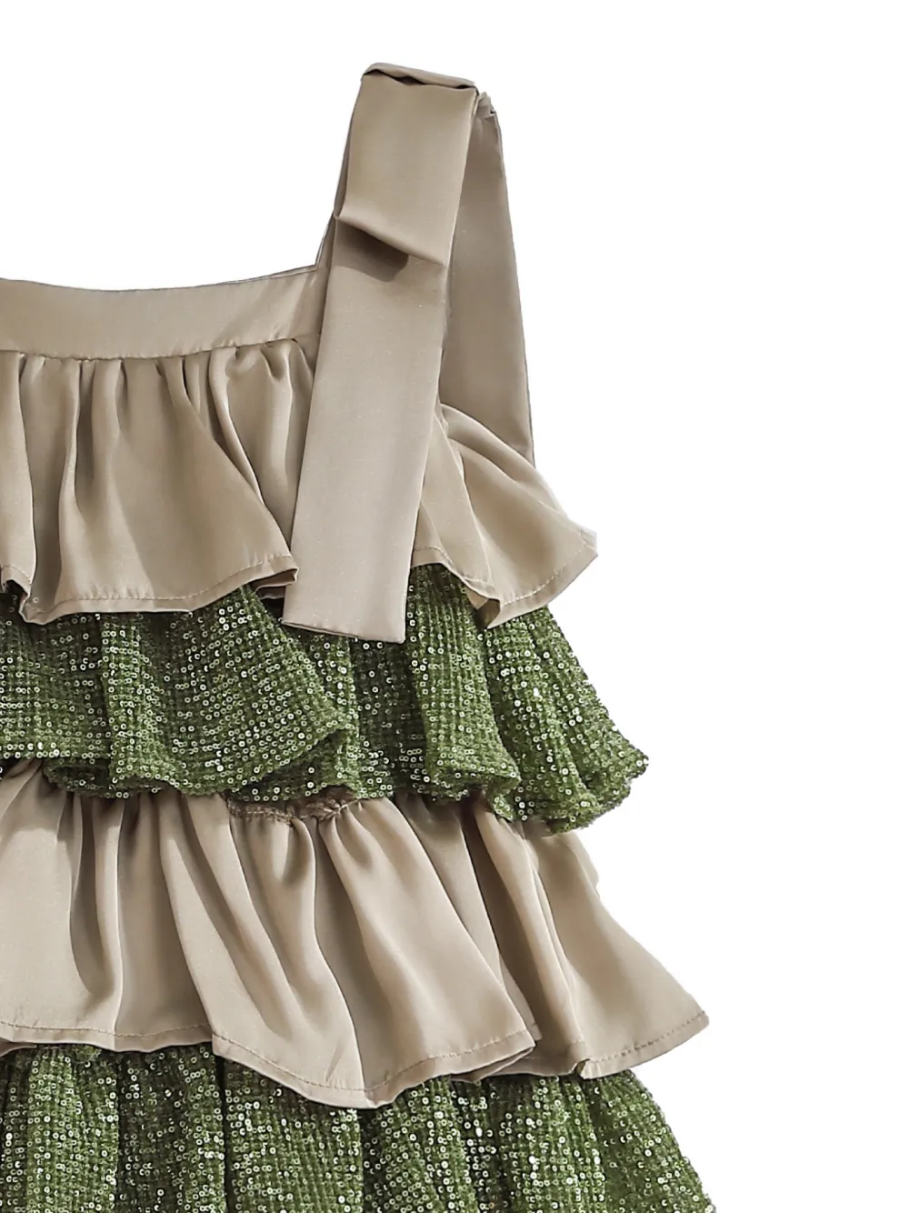 Tulleen Bellamy jurk verfraaid met pailletten en ruches Beige