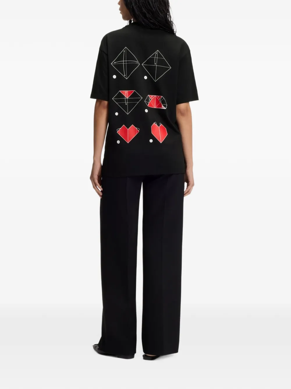 HUGO T-shirt met Origami-print Zwart