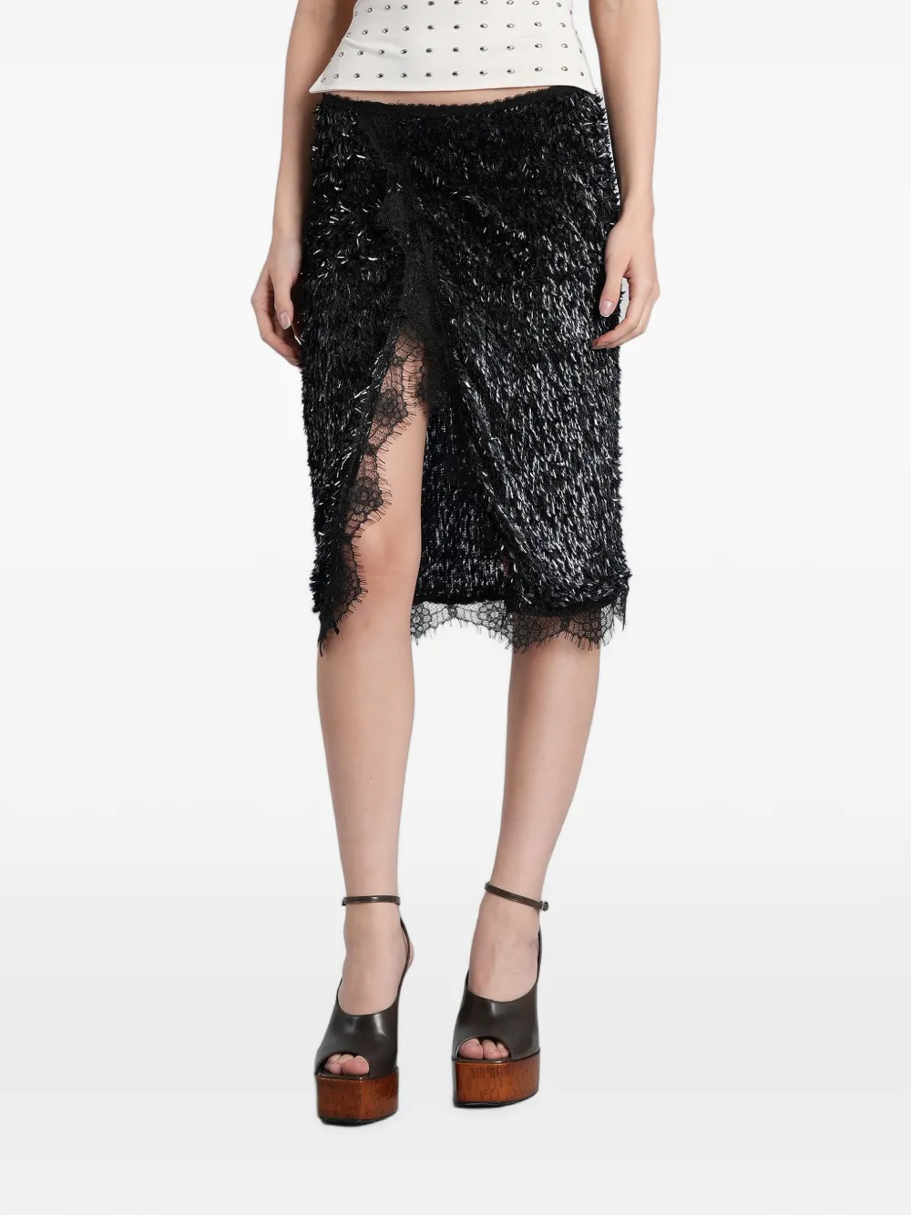 SIEDRES sequin-embellished lace-trim skirt - Schwarz