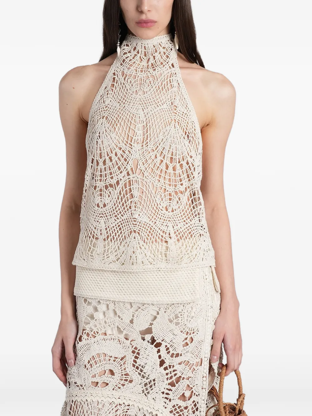 SIEDRES crochet-knit halterneck top - Toni neutri