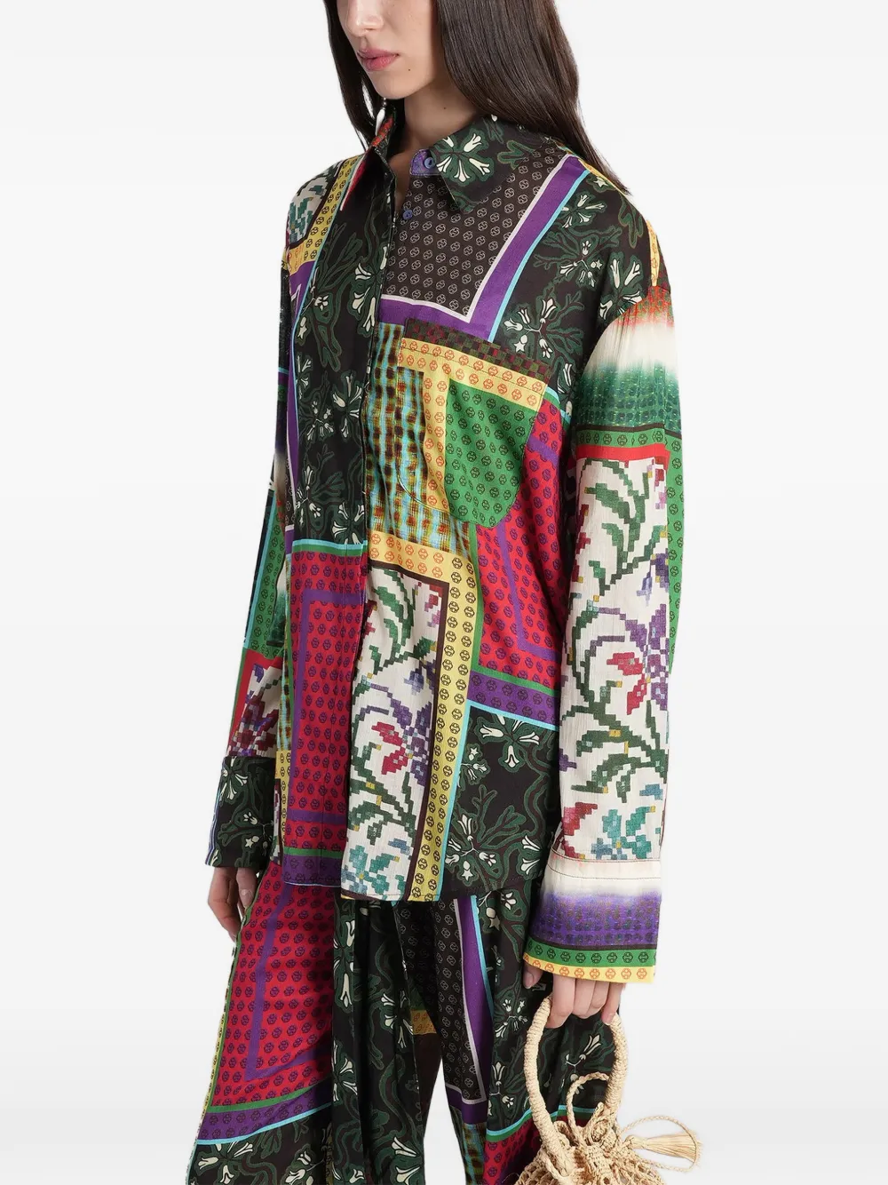  Siedres Camisa Con Estampado Patchwork - Negro 