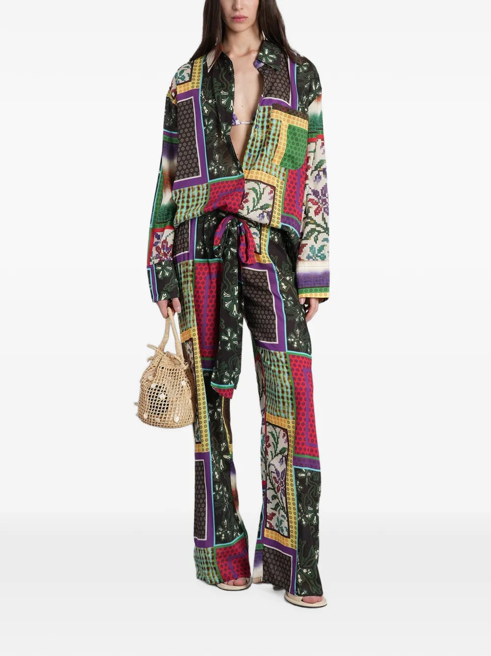 SIEDRES patchwork-print long-sleeve shirt - Nero