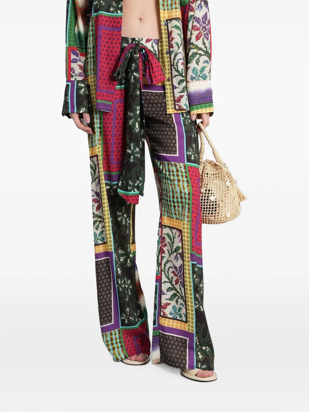 SIEDRES patchwork-print tie-waist trousers - Rosso