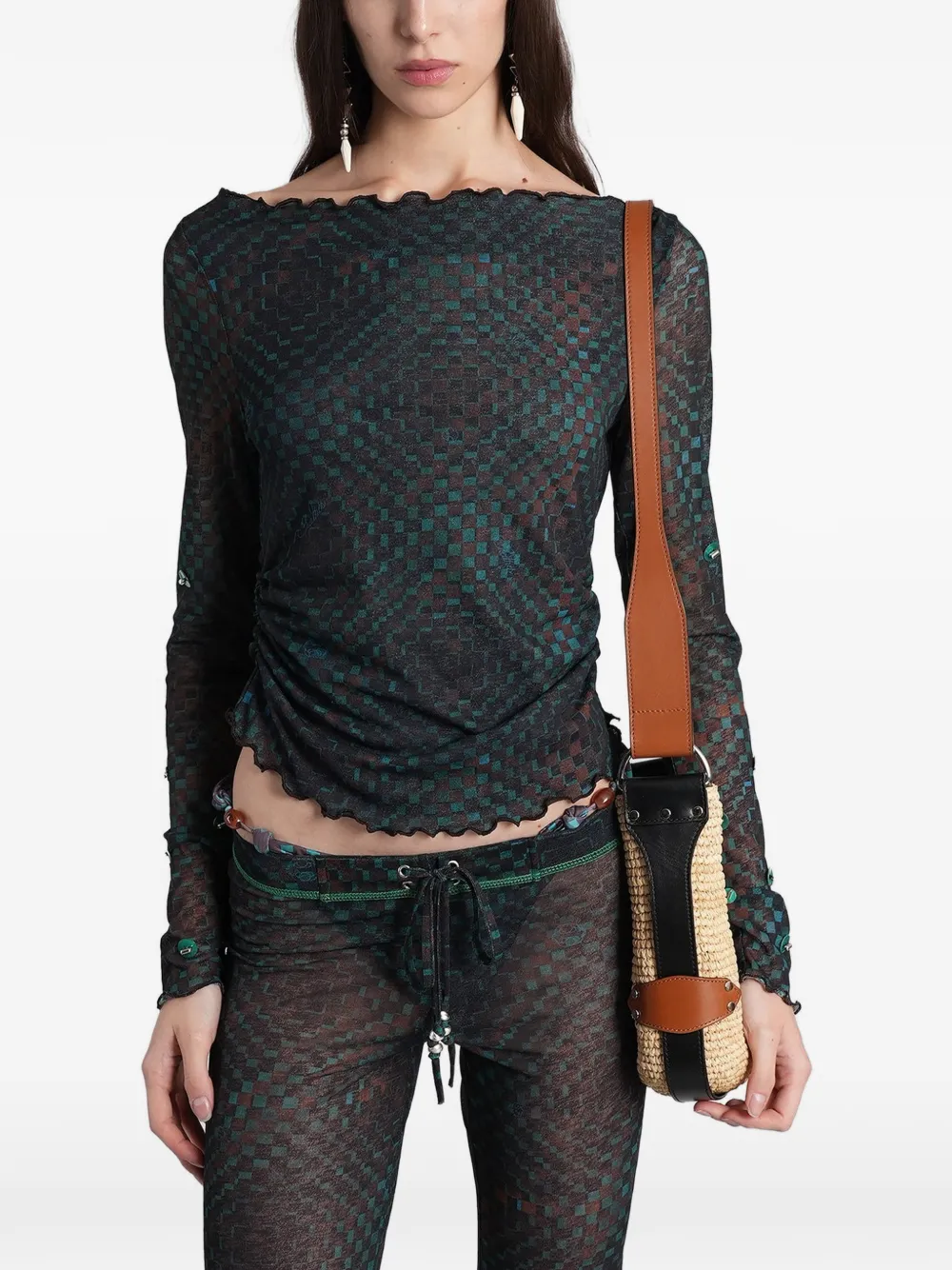 SIEDRES checkered ruched top - Verde