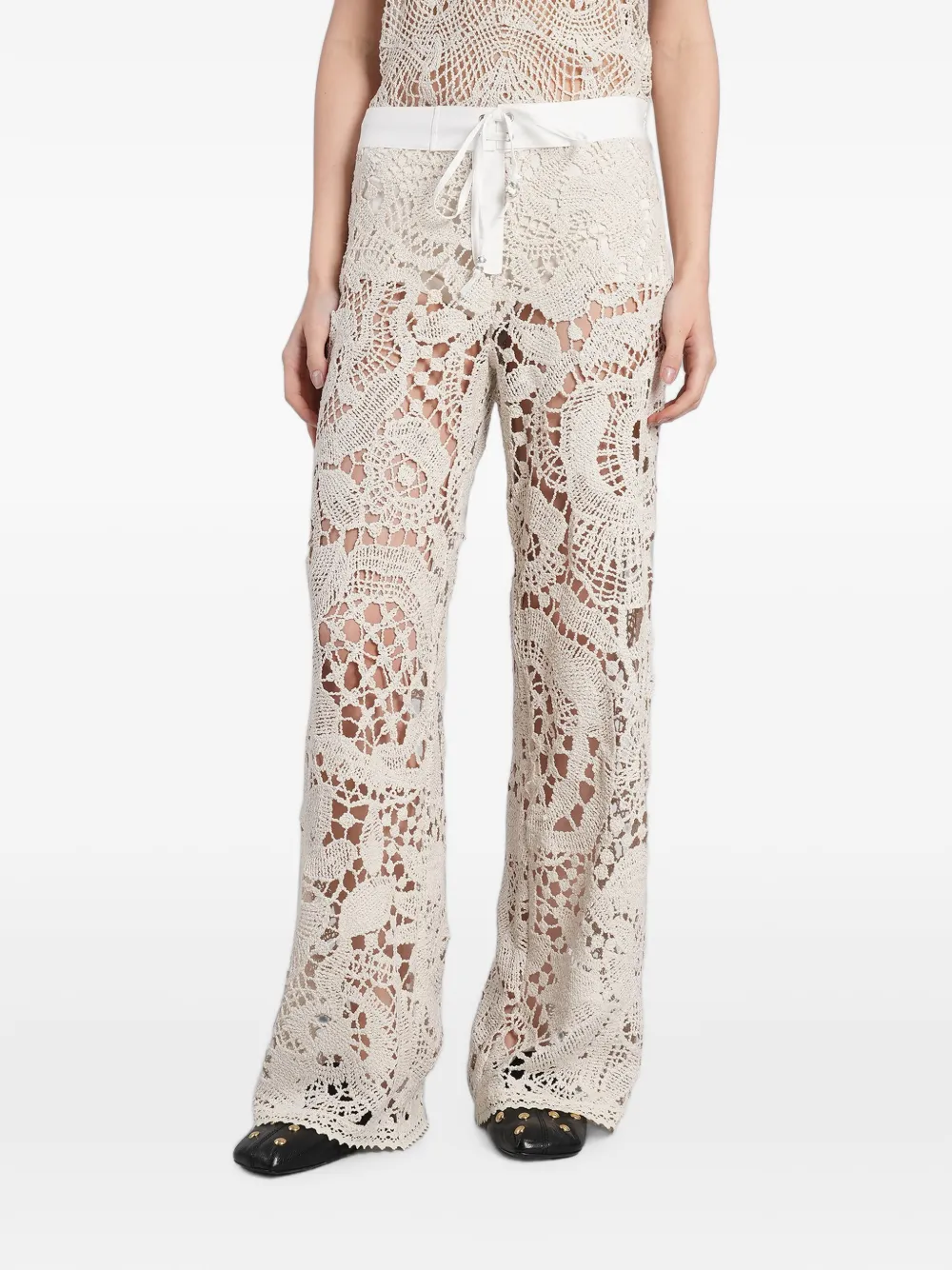 SIEDRES crochet-knit drawstring trousers - Toni neutri