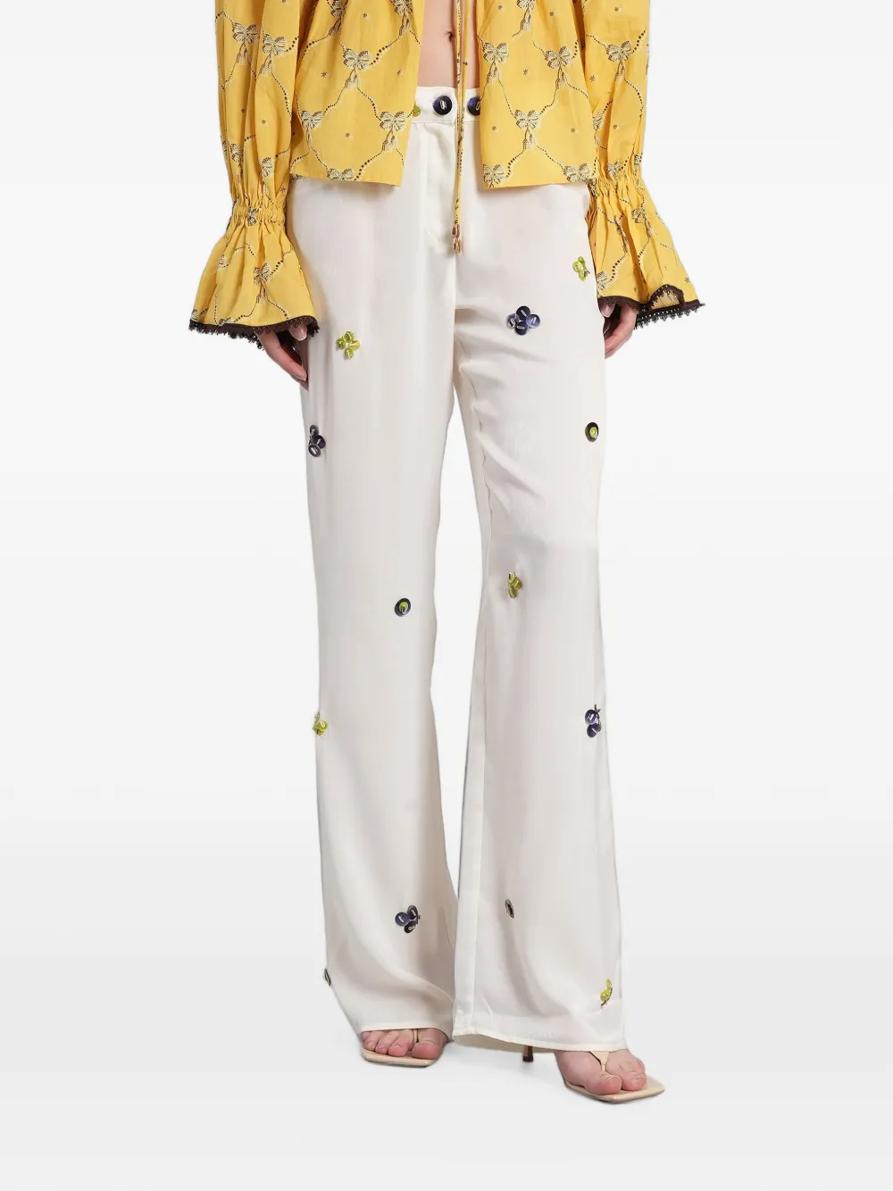 SIEDRES button-embellished wide-leg trousers - Toni neutri