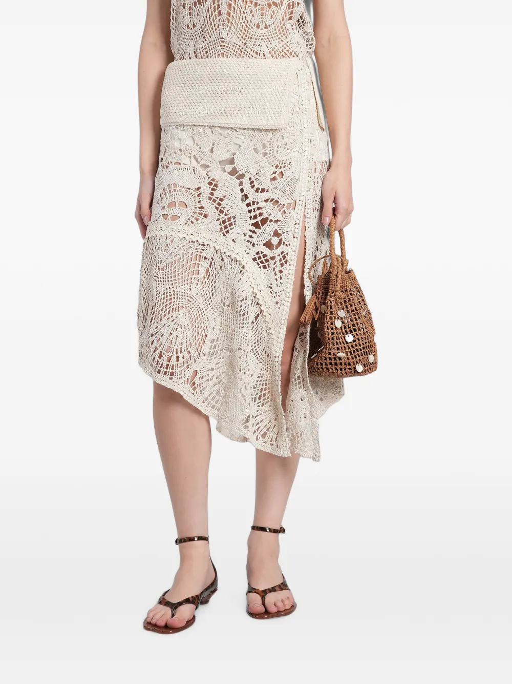 SIEDRES crochet-knit asymmetric skirt - Toni neutri