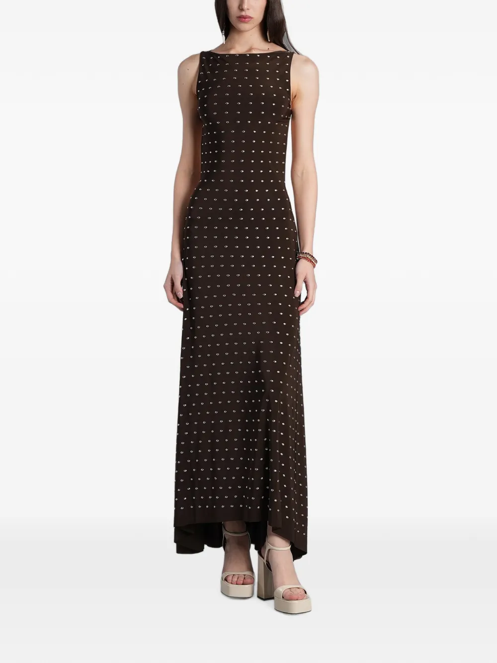 SIEDRES stud-embellished open-back dress - Marrone