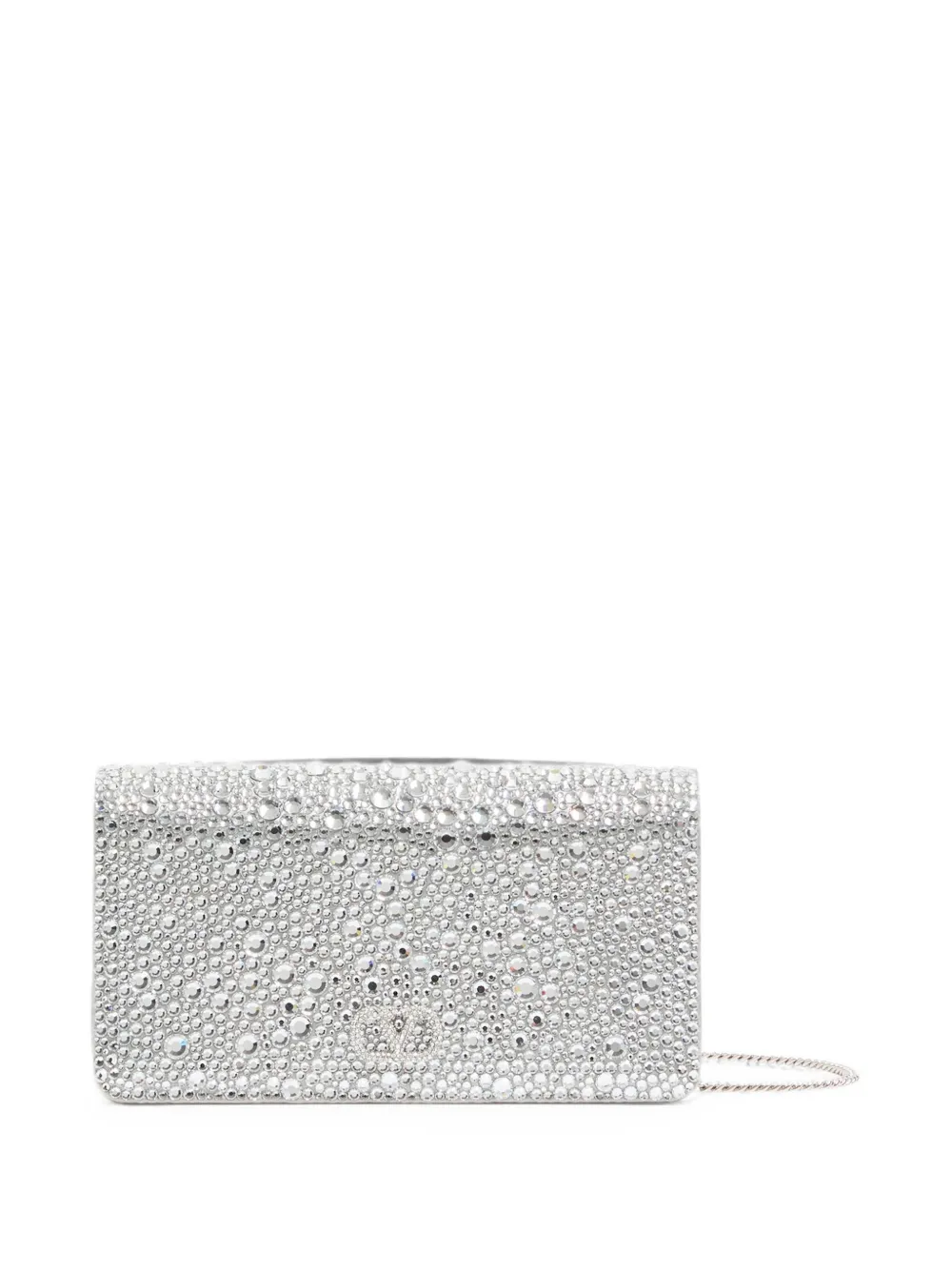 Valentino Garavani Borsa a tracolla VLOGO Signature mini con ricamo brillante - Argento