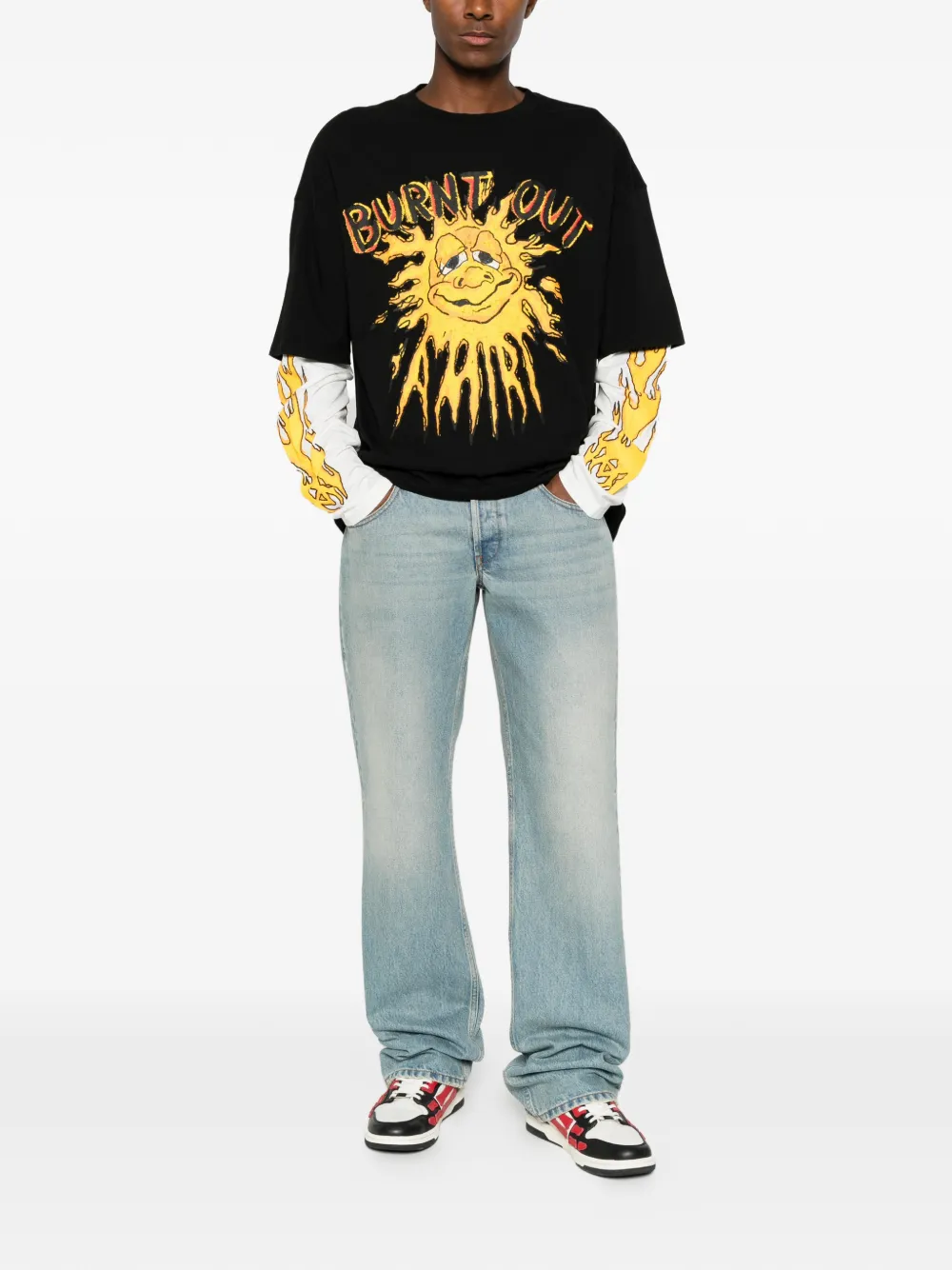 AMIRI Burnt Out LJ T-shirt Zwart