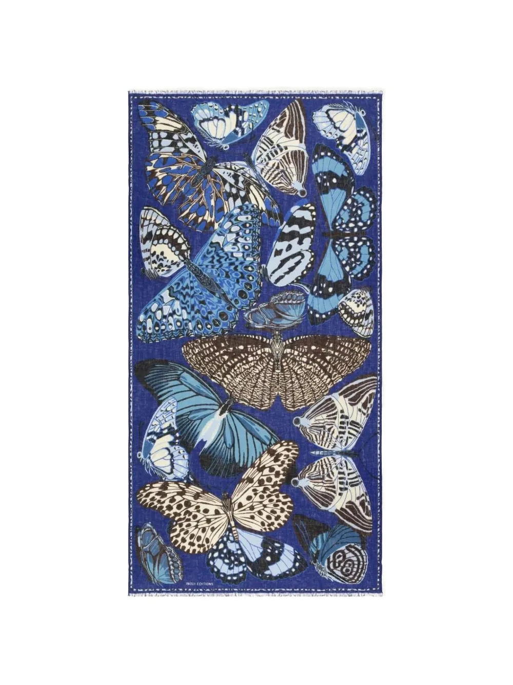 Inoui Editions butterfly-print fringed scarf - Blu