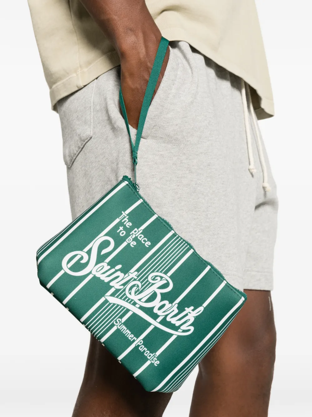 MC2 Saint Barth Aline gestreepte buidel met logo-print Groen