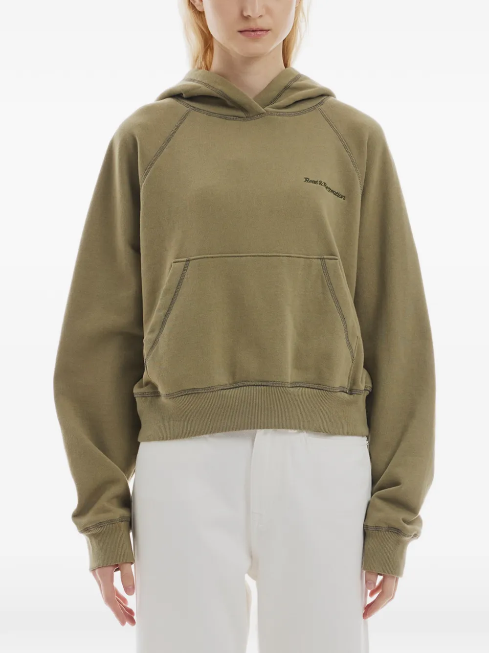 Rest&Recreation zig-zag stitch cropped hoodie - Grün
