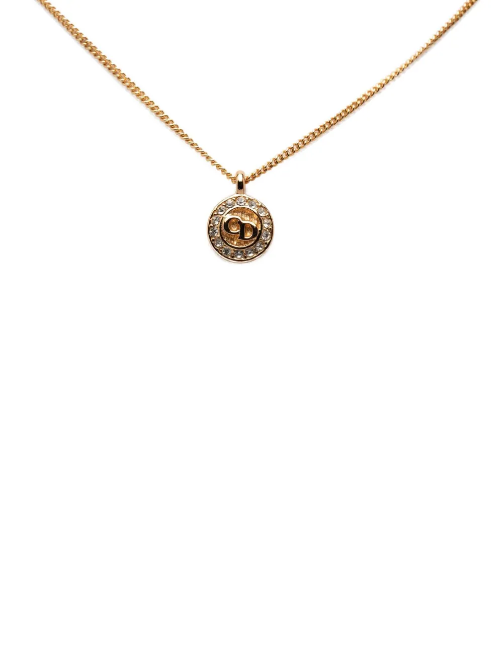 Christian Dior Pre-Owned 20th Century Gold Plated Strass CD Round Pendant Necklace costume necklace