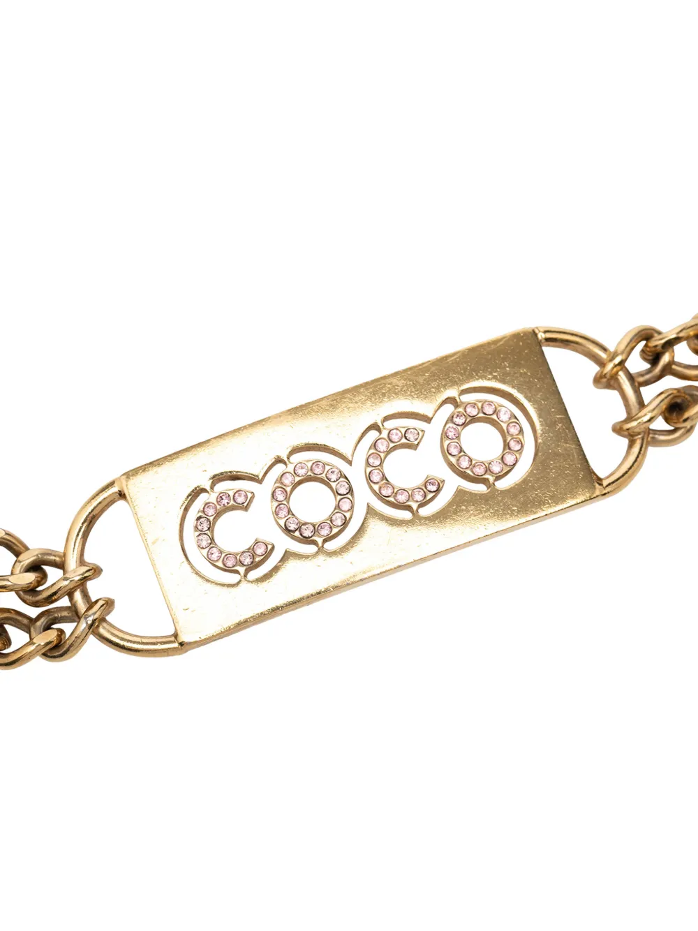  Chanel Pre-owned Cinturón De Cadena Doble Con Placa Coco Bañado En Oro Con Apliques De Strass Y Logo Cc 1970-1980 - Dorado 